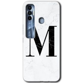 Tecno Spark 7 Pro Beyaz Mermer Desenli M Harfi Baskılı Uyumlu Silikon Kılıf