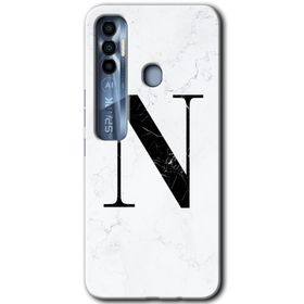 Tecno Spark 7 Pro Beyaz Mermer Desenli N Harfi Baskılı Uyumlu Silikon Kılıf