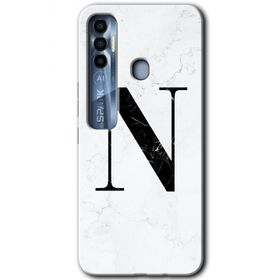Tecno Spark 7 Pro Beyaz Mermer Desenli N Harfi Baskılı Uyumlu Silikon Kılıf