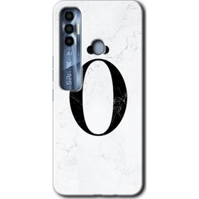 Tecno Spark 7 Pro Beyaz Mermer Desenli O Harfi Baskılı Uyumlu Silikon Kılıf