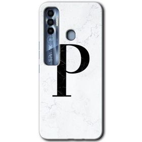 Tecno Spark 7 Pro Beyaz Mermer Desenli P Harfi Baskılı Uyumlu Silikon Kılıf
