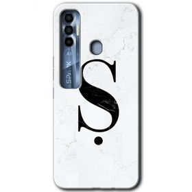 Tecno Spark 7 Pro Beyaz Mermer Desenli S Harfi Baskılı Uyumlu Silikon Kılıf