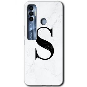 Tecno Spark 7 Pro Beyaz Mermer Desenli S Harfi Baskılı Uyumlu Silikon Kılıf
