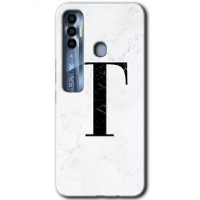 Tecno Spark 7 Pro Beyaz Mermer Desenli T Harfi Baskılı Uyumlu Silikon Kılıf