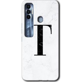 Tecno Spark 7 Pro Beyaz Mermer Desenli T Harfi Baskılı Uyumlu Silikon Kılıf