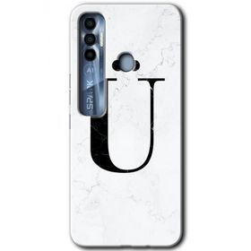 Tecno Spark 7 Pro Beyaz Mermer Desenli Ü Harfi Baskılı Uyumlu Silikon Kılıf