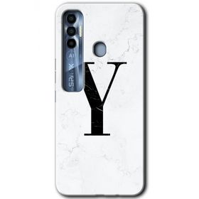Tecno Spark 7 Pro Beyaz Mermer Desenli Y Harfi Baskılı Uyumlu Silikon Kılıf
