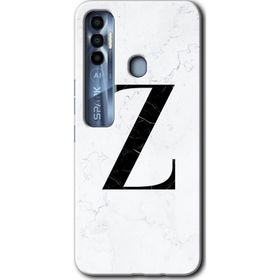Tecno Spark 7 Pro Beyaz Mermer Desenli Z Harfi Baskılı Uyumlu Silikon Kılıf