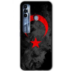 Tecno Spark 7 Pro Black Ayyıldız Baskılı Uyumlu Silikon Kılıf