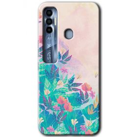 Tecno Spark 7 Pro Çizim Yapraklar Baskılı Uyumlu Silikon Kılıf
