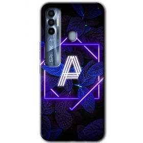 Tecno Spark 7 Pro Dark Neon Yaprak A Harfi Baskılı Uyumlu Silikon Kılıf