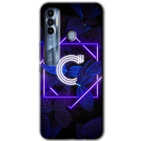 Tecno Spark 7 Pro Dark Neon Yaprak C Harfi Baskılı Uyumlu Silikon Kılıf
