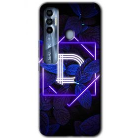 Tecno Spark 7 Pro Dark Neon Yaprak D Harfi Baskılı Uyumlu Silikon Kılıf