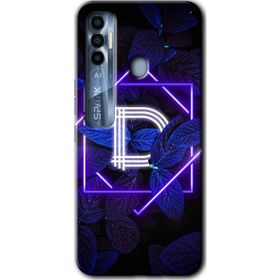 Tecno Spark 7 Pro Dark Neon Yaprak D Harfi Baskılı Uyumlu Silikon Kılıf