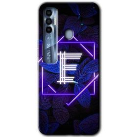 Tecno Spark 7 Pro Dark Neon Yaprak E Harfi Baskılı Uyumlu Silikon Kılıf
