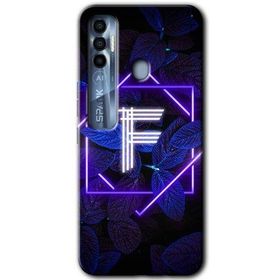 Tecno Spark 7 Pro Dark Neon Yaprak F Harfi Baskılı Uyumlu Silikon Kılıf