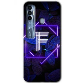 Tecno Spark 7 Pro Dark Neon Yaprak F Harfi Baskılı Uyumlu Silikon Kılıf