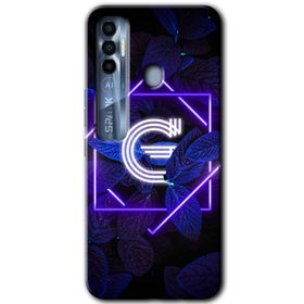 Tecno Spark 7 Pro Dark Neon Yaprak G Harfi Baskılı Uyumlu Silikon Kılıf