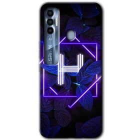Tecno Spark 7 Pro Dark Neon Yaprak H Harfi Baskılı Uyumlu Silikon Kılıf