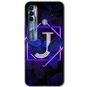Tecno Spark 7 Pro Dark Neon Yaprak J Harfi Baskılı Uyumlu Silikon Kılıf