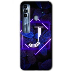 Tecno Spark 7 Pro Dark Neon Yaprak J Harfi Baskılı Uyumlu Silikon Kılıf