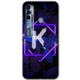 Tecno Spark 7 Pro Dark Neon Yaprak K Harfi Baskılı Uyumlu Silikon Kılıf
