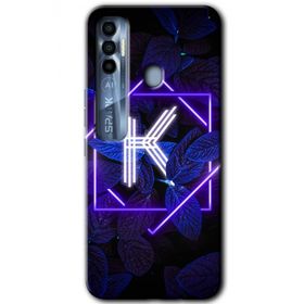 Tecno Spark 7 Pro Dark Neon Yaprak K Harfi Baskılı Uyumlu Silikon Kılıf