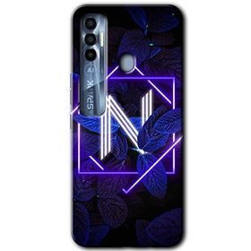 Tecno Spark 7 Pro Dark Neon Yaprak N Harfi Baskılı Uyumlu Silikon Kılıf