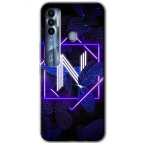Tecno Spark 7 Pro Dark Neon Yaprak N Harfi Baskılı Uyumlu Silikon Kılıf