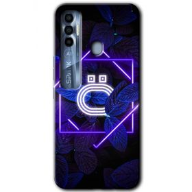 Tecno Spark 7 Pro Dark Neon Yaprak O Harfi Baskılı Uyumlu Silikon Kılıf
