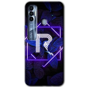 Tecno Spark 7 Pro Dark Neon Yaprak R Harfi Baskılı Uyumlu Silikon Kılıf