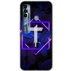 Tecno Spark 7 Pro Dark Neon Yaprak T Harfi Baskılı Uyumlu Silikon Kılıf