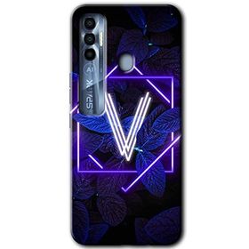 Tecno Spark 7 Pro Dark Neon Yaprak V Harfi Baskılı Uyumlu Silikon Kılıf