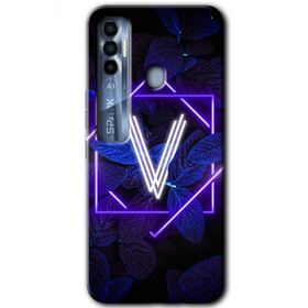 Tecno Spark 7 Pro Dark Neon Yaprak V Harfi Baskılı Uyumlu Silikon Kılıf