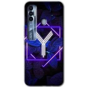 Tecno Spark 7 Pro Dark Neon Yaprak Y Harfi Baskılı Uyumlu Silikon Kılıf