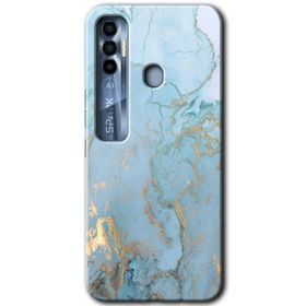 Tecno Spark 7 Pro Mavi Gold Mermer Baskılı Uyumlu Silikon Kılıf