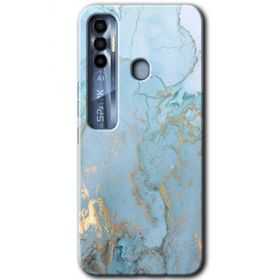 Tecno Spark 7 Pro Mavi Gold Mermer Baskılı Uyumlu Silikon Kılıf
