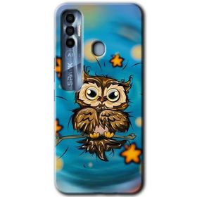 Tecno Spark 7 Pro Owl Bird Stars Baskılı Uyumlu Silikon Kılıf