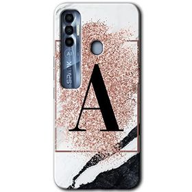 Tecno Spark 7 Pro Pembe Mermer Desenli A Harfi Baskılı Uyumlu Silikon Kılıf