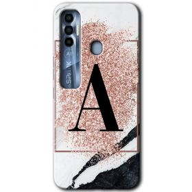 Tecno Spark 7 Pro Pembe Mermer Desenli A Harfi Baskılı Uyumlu Silikon Kılıf