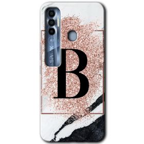 Tecno Spark 7 Pro Pembe Mermer Desenli B Harfi Baskılı Uyumlu Silikon Kılıf