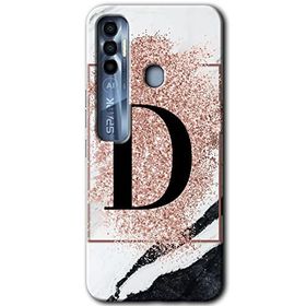 Tecno Spark 7 Pro Pembe Mermer Desenli D Harfi Baskılı Uyumlu Silikon Kılıf