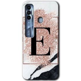 Tecno Spark 7 Pro Pembe Mermer Desenli E Harfi Baskılı Uyumlu Silikon Kılıf