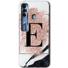 Tecno Spark 7 Pro Pembe Mermer Desenli E Harfi Baskılı Uyumlu Silikon Kılıf