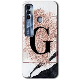 Tecno Spark 7 Pro Pembe Mermer Desenli G Harfi Baskılı Uyumlu Silikon Kılıf