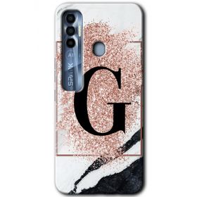 Tecno Spark 7 Pro Pembe Mermer Desenli G Harfi Baskılı Uyumlu Silikon Kılıf