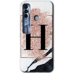 Tecno Spark 7 Pro Pembe Mermer Desenli H Harfi Baskılı Uyumlu Silikon Kılıf
