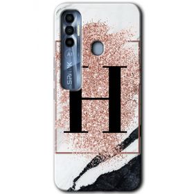 Tecno Spark 7 Pro Pembe Mermer Desenli H Harfi Baskılı Uyumlu Silikon Kılıf