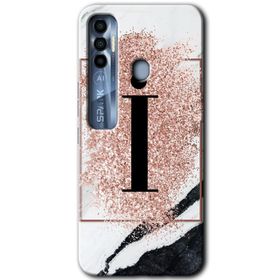 Tecno Spark 7 Pro Pembe Mermer Desenli I Harfi Baskılı Uyumlu Silikon Kılıf
