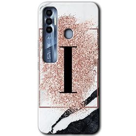 Tecno Spark 7 Pro Pembe Mermer Desenli I Harfi Baskılı Uyumlu Silikon Kılıf